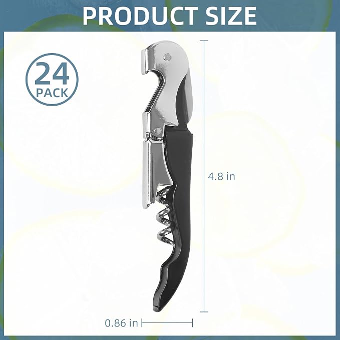24 Pack Black Corkscrew Wine Openers Upgraded Heavy Duty Stainless Steel Wine Opener Bulk Double Hinged Wine Key for Serves Waiters Bartenders Party Wine Opener Favor (Black)