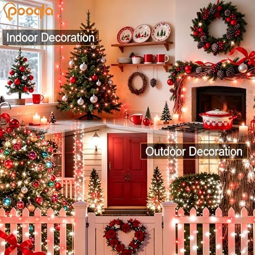 Pooqla 200 LED Red and White Christmas Lights Outdoor String Lights, 66 ft