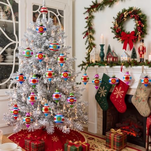 12 Pcs Vintage Glass Christmas Ornament Reflector Decor, Finial