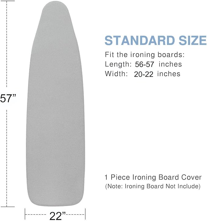 VividPaw Extra Large Ironing Board Cover and Pad 22x57, 21x57 Thick Padding, Elastic Edge, Silicone Coated, Resist Scorching, Adjustable Fastener, Heavy Duty Padded Iron Board Covers (Grey)
