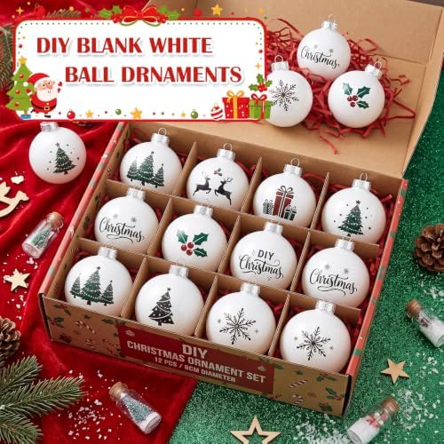 Zubebe 48 Pcs 4 Inch Blank White DIY Christmas Ball Ornaments for Craft