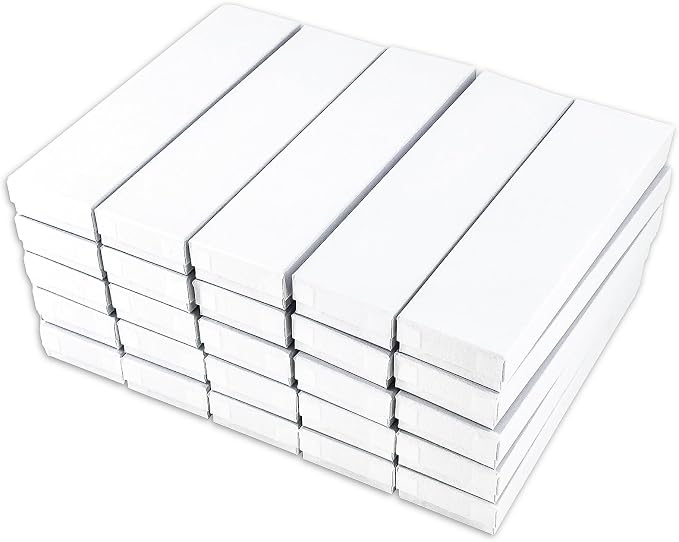 TheDisplayGuys - 25-Pack #82 Cotton Filled Cardboard Paper Jewelry Boxes Gift Case - Matte White (8.0" x 2.0" x 1.0") - for Shipping or Storage