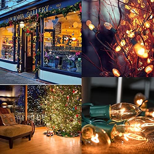 SUNSGNE C9 Clear Christmas Lights 25Ft Outdoor Christmas String Lights with 26 Clear Light Bulbs for Outdoor Patio, Cafe, Party Decor- Green Wire