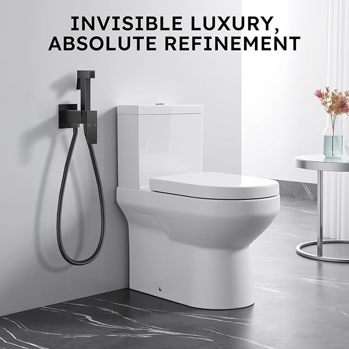 Arofa Warm Water Bidet Sprayer for Toilet with Hot and Cold Rough-in Valve, Hands-Free Handheld Jet Spray with Adjustable Water Flow, Black Square Toilet Sprayer with Bidet Hose for Feminine Wash