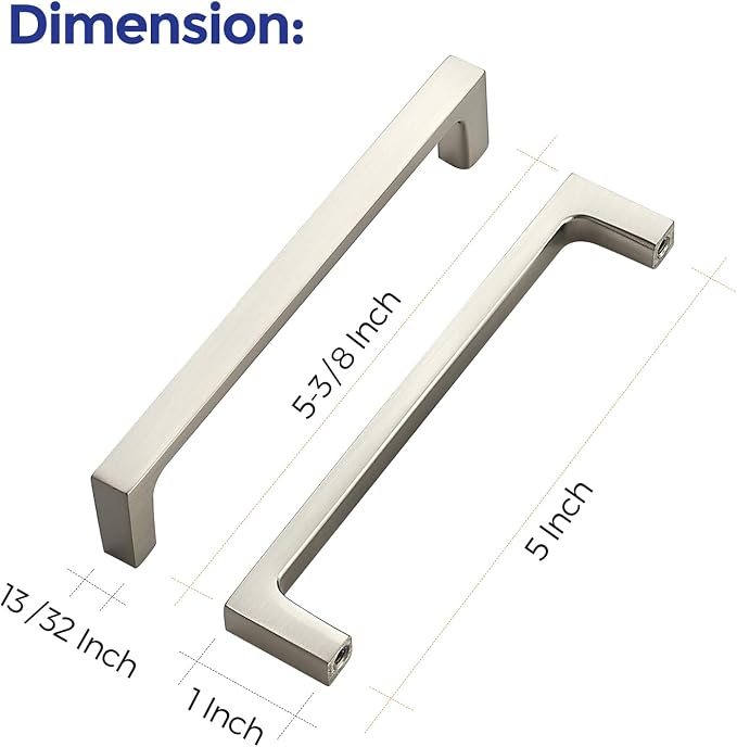 Ravinte 15 Pack Solid 5 Inch Square Cabinet Handles - Brushed Nickel Pulls for Drawers and Kitchen Cabinets - Hardware Handles