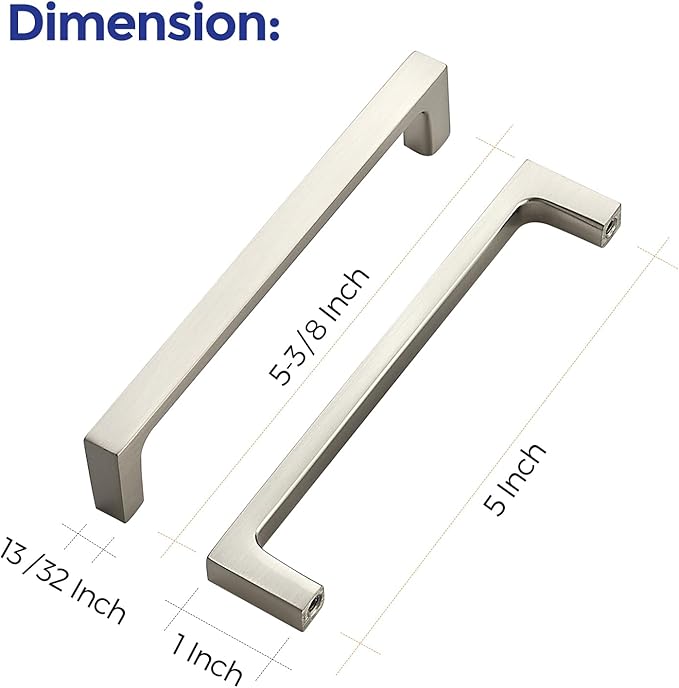 Ravinte 30 Pack Solid 5 Inch Square Cabinet Handles - Brushed Nickel Pulls for Kitchen Drawers and Cabinets - Hardware Handles