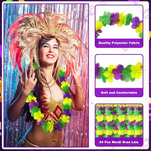 JUNEBRUSHS 24 Pack Mardi Gras Leis Garlands Mardi Gras Throws