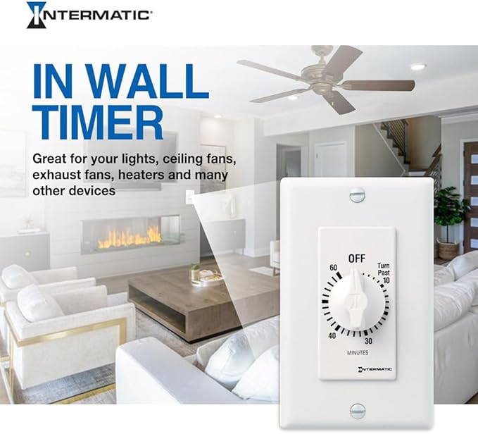 Intermatic SW60MWK 60-Minute Spring Wound Timer, White - Energy-Saving Control for Lights and Appliances - Easy Installation and Operation