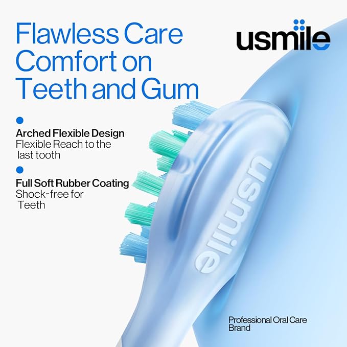 usmile P10S Sonic Electric Toothbrush – 3 Modes Deep Clean & Whitening, 180-Day Battery Life, Cushioned Gum-Care Brush Head for Sensitive Teeth, Smart Timer, 2 Brush Heads (White)