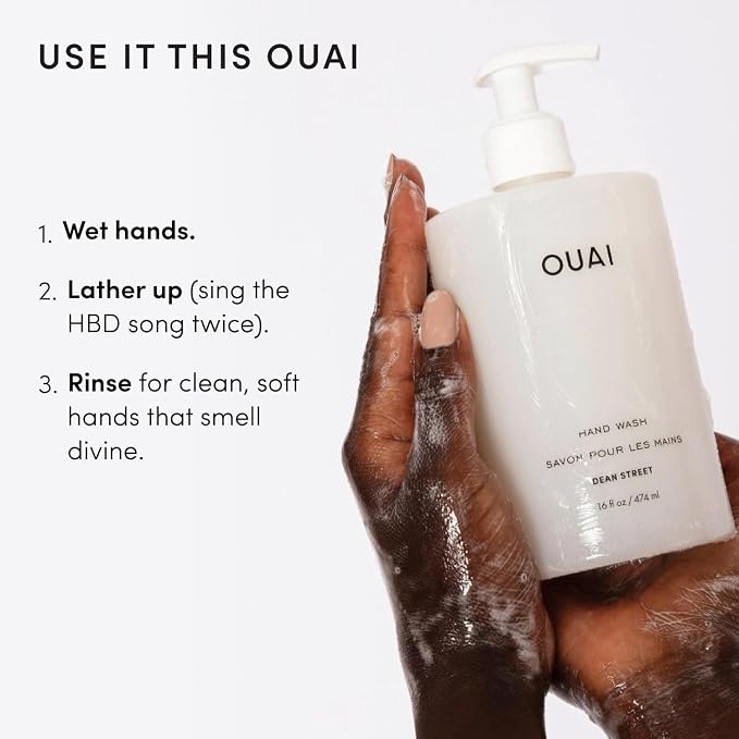 OUAI Hand Wash, Dean Street - Liquid Hand Soap with Jojoba, Avocado, & Rose Hip Oil for Replenished Skin - Gentle Exfoliating Kitchen & Bathroom Soap (16 Fl Oz)