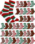 Toulite 60 Pairs Christmas Fuzzy Socks Bulk for Women Soft Plush Slipper Winter Striped Fluffy Warm Sleeping Socks for Holiday Indoor Home Bright Color One Size