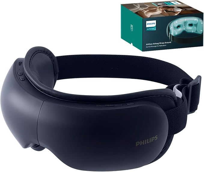 PHILIPS Eye Massager with Heat, Warm Compress for Headache, Migraine Relief | Rechargeable portable eye mask for home, office & travel; relieves stress & headache, ideal gift for women & men
