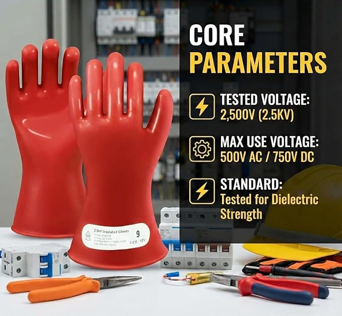 Dielectric Electrician Gloves - Class 00 ASTM Compliant Insulated Electrical Rubber Gloves For Work,Linemen,Shock Resistant
