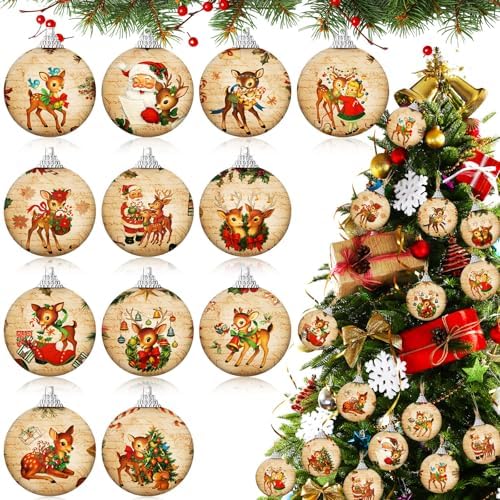 Outus 16 Pcs Christmas Tree Ball Ornaments Vintage Christmas Reindeer Decorations for Tree Colorful Xmas Decorative Hanging Ornaments for Farmhouse Home Fireplace Decoration Holiday Party Favors