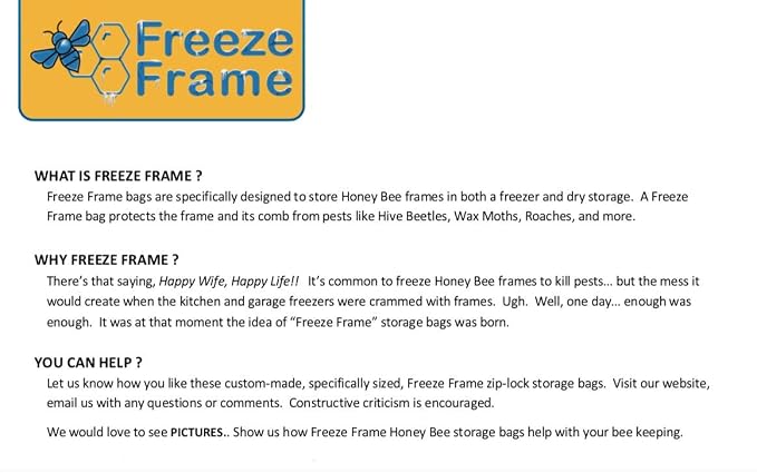 Freeze Frame - Honeybee Frame Specialty Storage Bags - Extra Thick 3.5mil [2-Pack] (Qty 24)