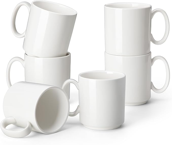 vancasso Porcelain Coffee Mugs Set of 6, 16 oz Coffee Cups for Latte, Cappuccino, Tea & Hot Cocoa, Modern Minimalist Mug Set for Home & Office, Microwave & Dishwasher Safe, White