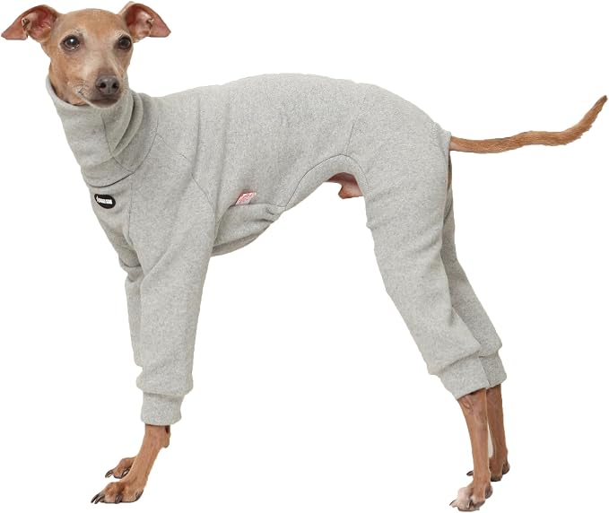 D Doggy Star Italian Greyhound Clothes, Brushed Fleece Turtleneck All in One, Stretchy and Cozy (3XL,Brshd FLC Grey)