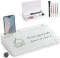 TOWON Small Compact Glass Desktop Whiteboard with Storage – 12 x 7 in Dry Erase Board for Desk, Home Office, School | Includes 5 Markers, Eraser & Holder | Space-Saving Organizer, Aesthetic White