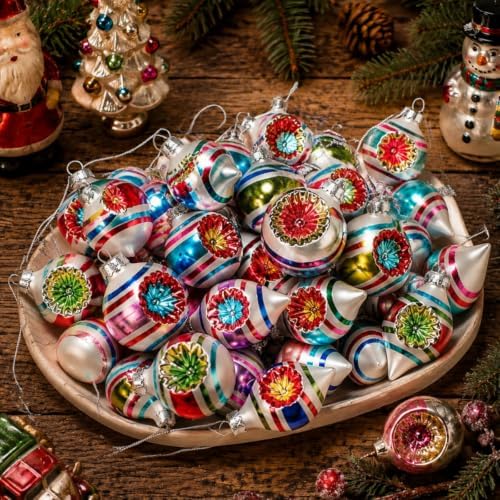 40Pcs Vintage Christmas Mini Glass Ornaments Bulk Reflector Ball
