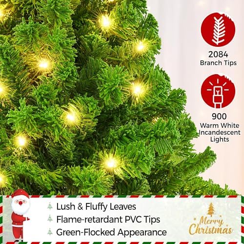 Yaheetech 9ft Prelit Artificial Christmas Tree with 900 Warm White Lights