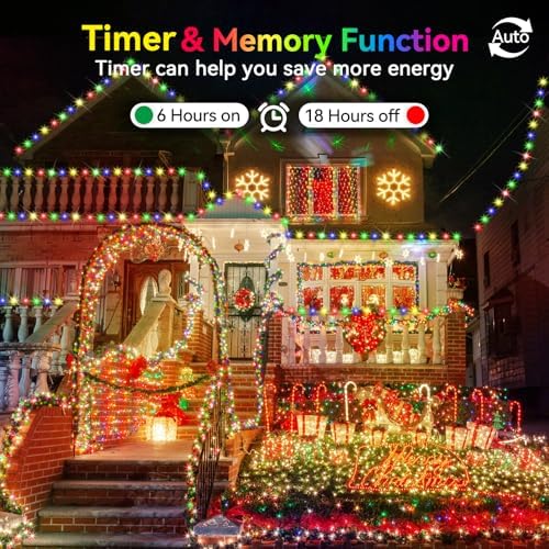 Hezbjiti 2 Pack 1000 LED 403 FT Christmas String Lights Outdoor, 8 Lighting Modes IP44 Waterproof Fairy Lights with Timer and Dimmable Function for Party Tree Decorations (Multicolor, Green Wire)