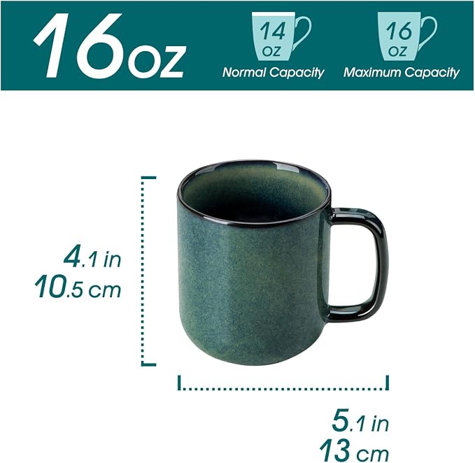 vancasso STARRY Coffee Mugs Set, 16 oz Ceramic Coffee Cups for Americano Hot Tea Iced Coffee Cold Brew Cocoa Milk Stoneware Mugs Set of 6, Dishwasher & Microwave Safe, Green