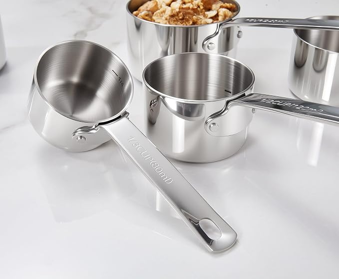 KEAWELL Premium 5-Piece Measuring Cups Set –1/4, 1/3, 1/2, 2/3, and 1 cup-18/10 Stainless Steel - Upscale, Durable, Stackable, Dishwasher Safe (Silver, 5PC Measuring Cups)