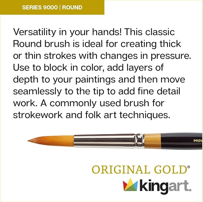 KINGART Premium Original Gold Series Handcrafted Golden Taklon Multimedia Artist Brushes, Set of 12, Black Glosss Handle, for Oil, Acrylic, Watercolor & Gouache Paints