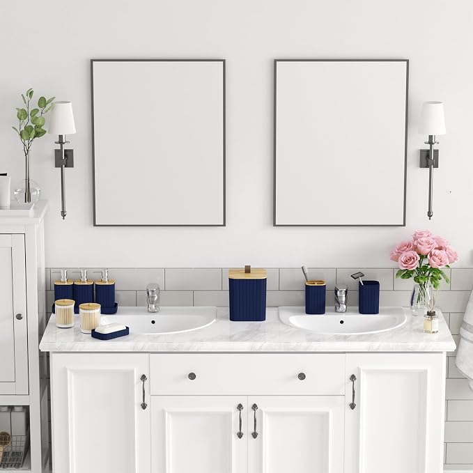 Bathroom Accessory Set - Navy Blue Bathroom Set, 12PC Bathroom Accessories Set, Blue Bathroom Accessories Set, Mini Trash Can, Toilet Brush, Trash Can & Soap Dispenser