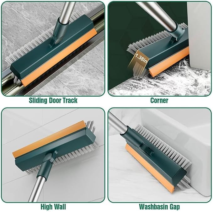 Bathroom Cleaning Brush with Wiper,Tiles Cleaning Brush Bathroom Brush with Long Handle Tile Cleaner Brush Bathroom Floor Cleaning Brush Floor Cleaner Brush Floor Scrub Brush (3 in 1 Brush)