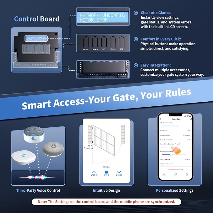 TOPENS XD551 Smart Gate Opener for Medium Duty Single Swing Gates Up to 18ft, Automatic Gate Opener with App Control AC Powered Remote Control Kit Solar Compatible
