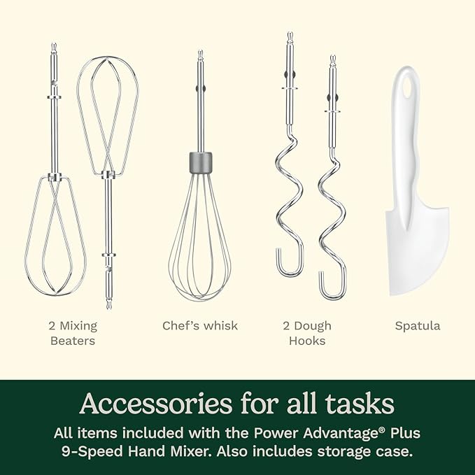 Cuisinart Power Advantage Plus 9-Speed Hand Mixer, 220W-Motor Hand Blender Electric Mixer with 9 Speed Settings, XL Dishwasher-Safe Beaters, 3 Low Mixing Speeds, Storage Case, Cream