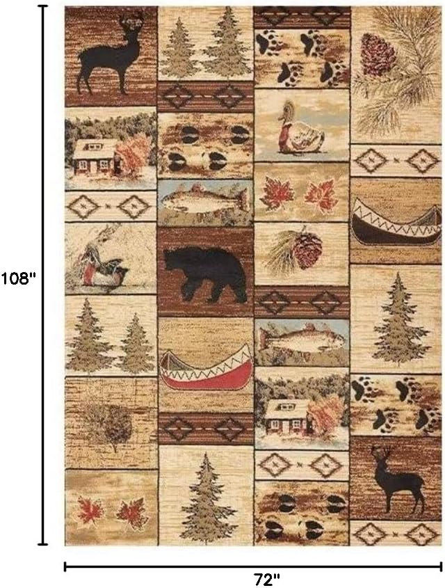 Retro Cabin Bear Rectangular Area Rug for Bedroom Brown Entryway Rugs Conference Room Decor Vintage Animal Print Carpet 6'x9'