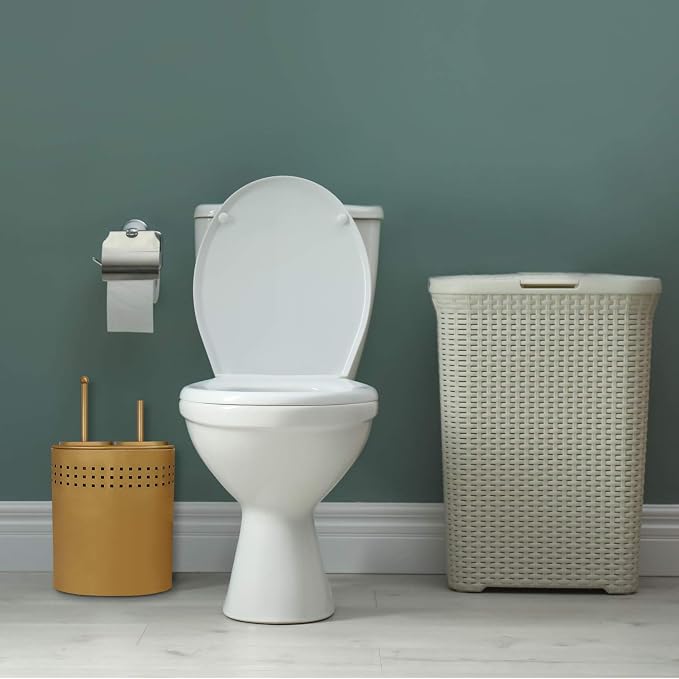 Blue Donuts Toilet Brush and Plunger Set with Holder, Modern Gold Bathroom Accessories Toilet Plunger and Toilet Bowl Brush Combo