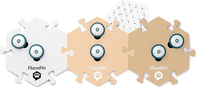 FluentPet Speak Up Get Started Kit with Clearer Upward-Facing Sound - 6 Recordable Buttons for Dogs & 3 Beige HexTiles | Dog & Cat Communication Buttons Set | with Batteries
