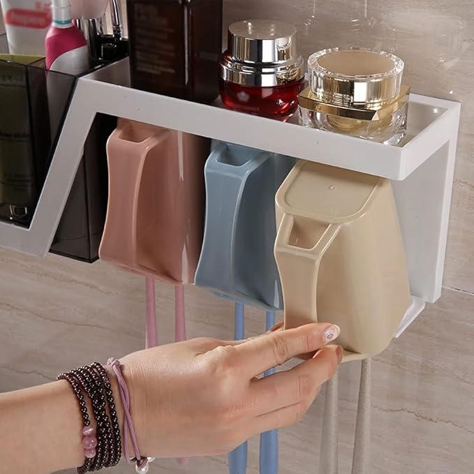 Toothbrush Rack Toothbrush Holder Wall-Mounted Bathroom Toothbrush Holder with Sink and Cups for Toothbrush and Toothpaste Storage Bathroom Toothbrush Holder