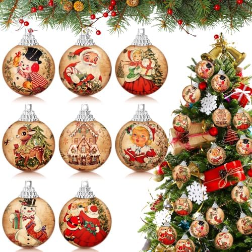 Outus 16Pcs Vintage Christmas Tree Ball Ornaments Retro Christmas Ornaments