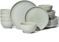 Pokini 18 Piece Dinnerware Set for 6, Reactive Glaze Terracotta Plates and Bowls Set, Large Family-Sized Stoneware Dish Set for Gatherings, Chip and Scratch Resistant, Slate Green