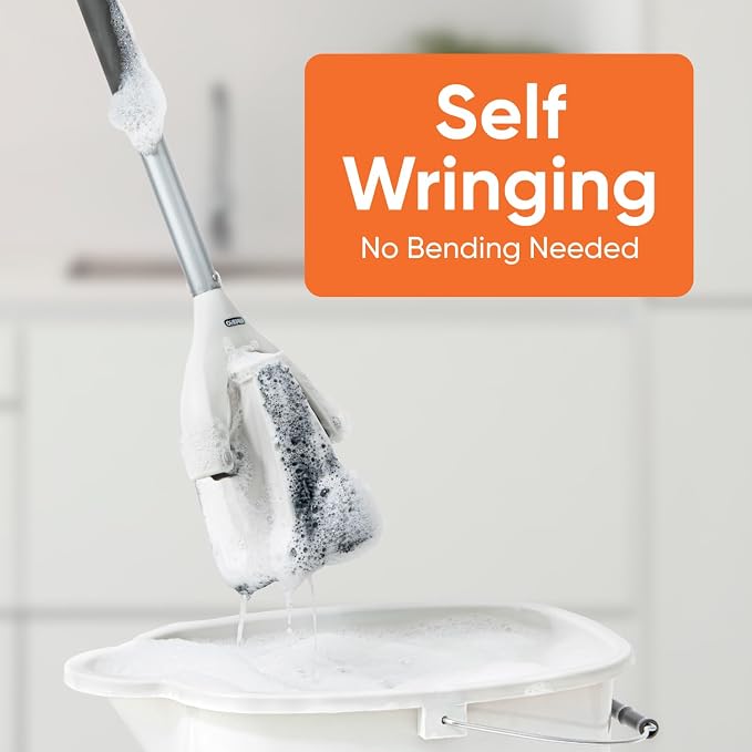 Superio Miracle Microfiber Flat Mop with Telescopic Handle & 2 Refill Pads - Self-Wringing, Lightweight Cleaning Set for Floors & Walls - Heavy-Duty & Reusable, Grey