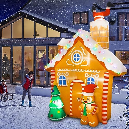 OurWarm 10FT Christmas Inflatables Gingerbread House Decorations, Outdoor Christmas Decorations Built-in LED Gingerbread Christmas Decor for Blow Up Yard Decorations