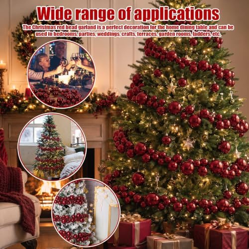 2 Pcs 6 ft Christmas Ball Ornament Garland, Glossy Burgundy