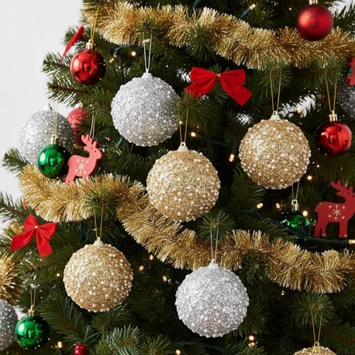 Lyrow 24 Pcs 4" Christmas Ball, Champagne Gold,Silver