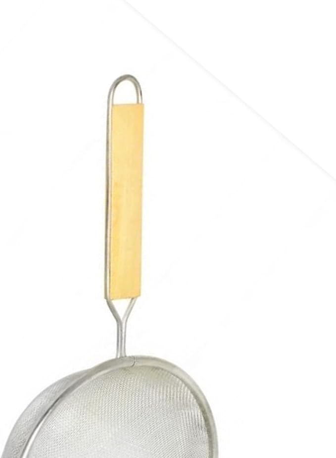 TrueCraftware- 6-Inch Single Medium Mesh Strainer Stainless Steel 6-1/2" Handle Length Wooden Handle- Kitchen Utensil Food Strainer Skimmer Spoon for Cooking Sieve Sifters Pasta Fruits Vegetable