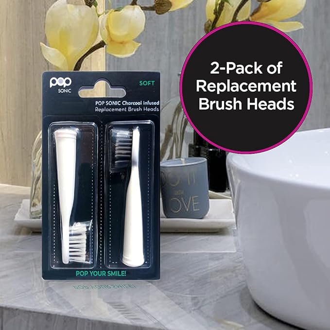 Pop Sonic Replacement Toothbrush Heads (Pack of 2) - Toothbrush Head w/Super Soft Dupont Tynex Nylon Bristles (Go Sonic)