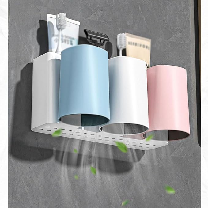 Toothbrush Rack Hanging Toothbrush Holder Blue Razor Storage Rack Bathroom Toothpaste Holder Without Drilling and Easy to Install Bathroom Toothbrush Holder(L24cm)