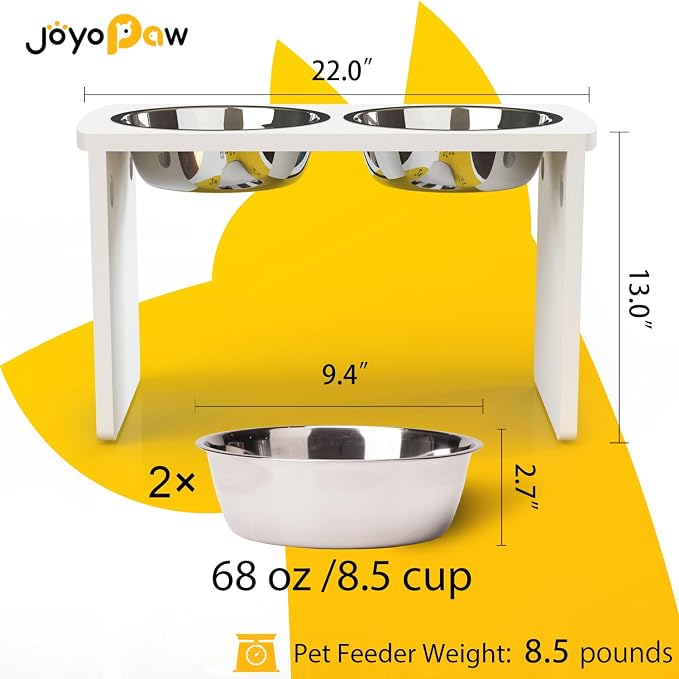 Elevated Dog Bowls, Waterproof Raised Dog Bowl for Medium & Large Dogs, HIPS Poly Lumber Stand with 2 Stainless Steel Bowls, Indoor & Outdoor Use (13'' Tall–68 oz Bowl, White)