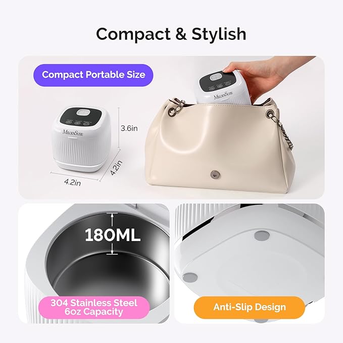 MelodySusie 2 in 1 Nail Tool Cleaning Machine, 3 Timers Mode for Nail Drill Bits, Nail Art Brush, Nail Clipper, Jewelry Cleaning, Salon & Home Use, White,DL-160