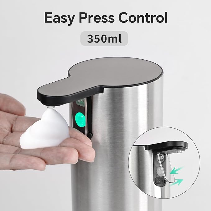 LAOPAO Electric Foaming Soap Dispenser, Rechargeable Touch Foam Hand Soap Dispenser for Bathroom, Stainless Steel Press Soap Pump for Kitchen, Water-Resistant, Xmas Gift