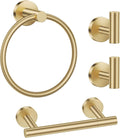 Lairuier Brushed Gold Towel Holder Set Include Double Bases Toilet Paper Holder,Towel Ring and 2 Towel Hooks Stainless Steel Wall Mounted Bathroom Hardware Accessories Set