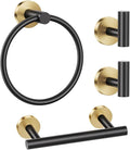 Black Gold Bathroom Hardware Set, 4-Piece Towel Holder Set Include Double Bases Toilet Paper Holder,Towel Ring and 2 Towel Hooks Stainless Steel Wall Mounted Bathroom Hardware Accessories Set